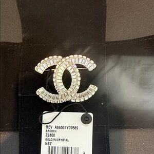 CHANEL Gold and Silver Crystal Brooch